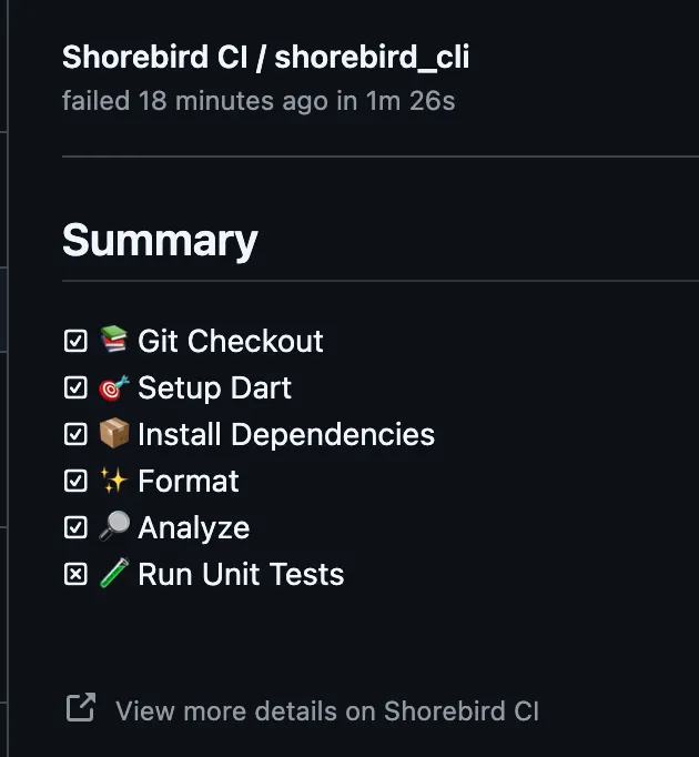Screenshot of the details of a Patchwing CI run