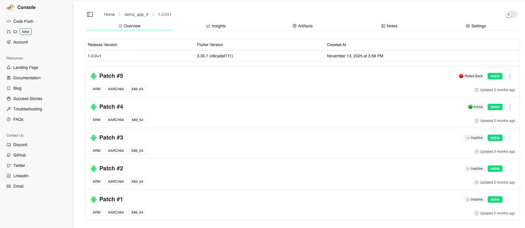 Screenshot of the Patchwing release and patches
