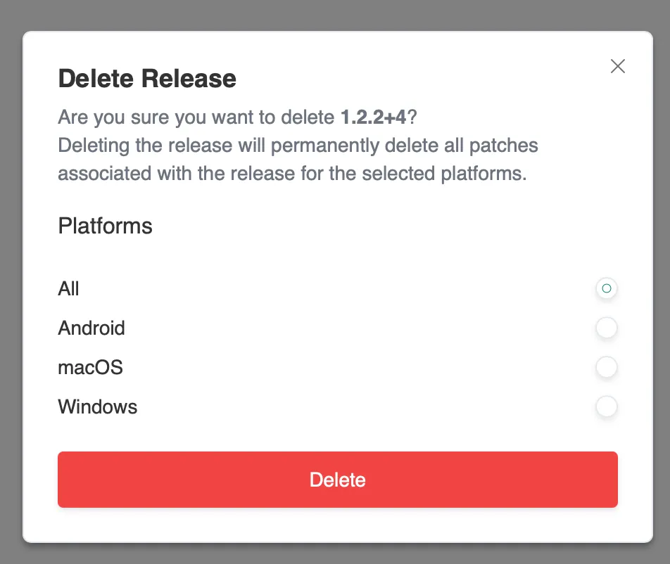 Release Delete Platform Confirm Dialog in Patchwing Console