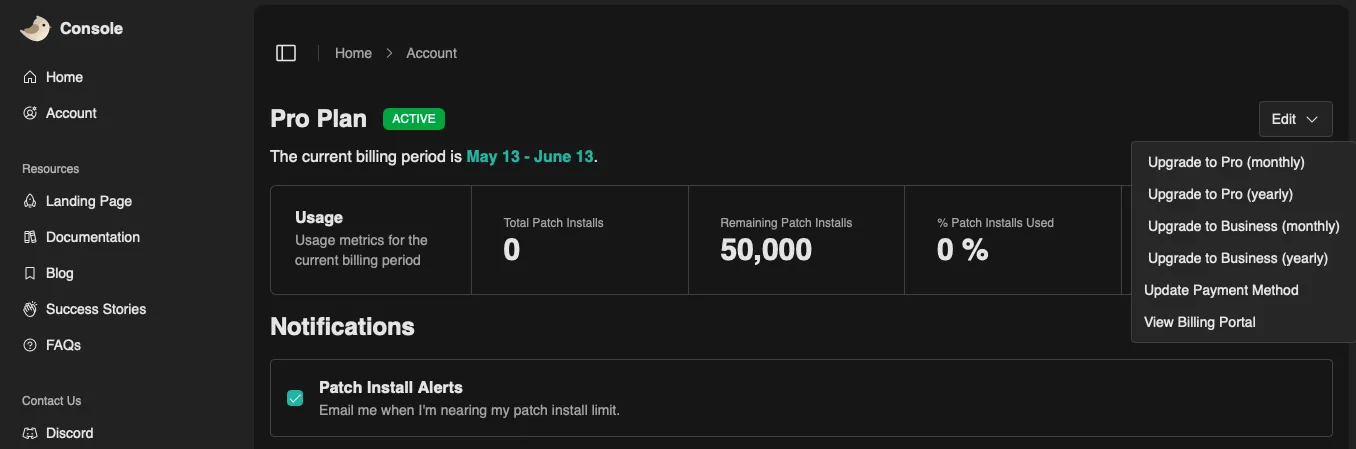 Screenshot of Patchwing Console
