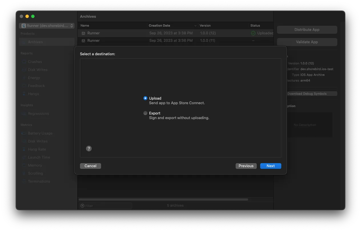 Upload destination